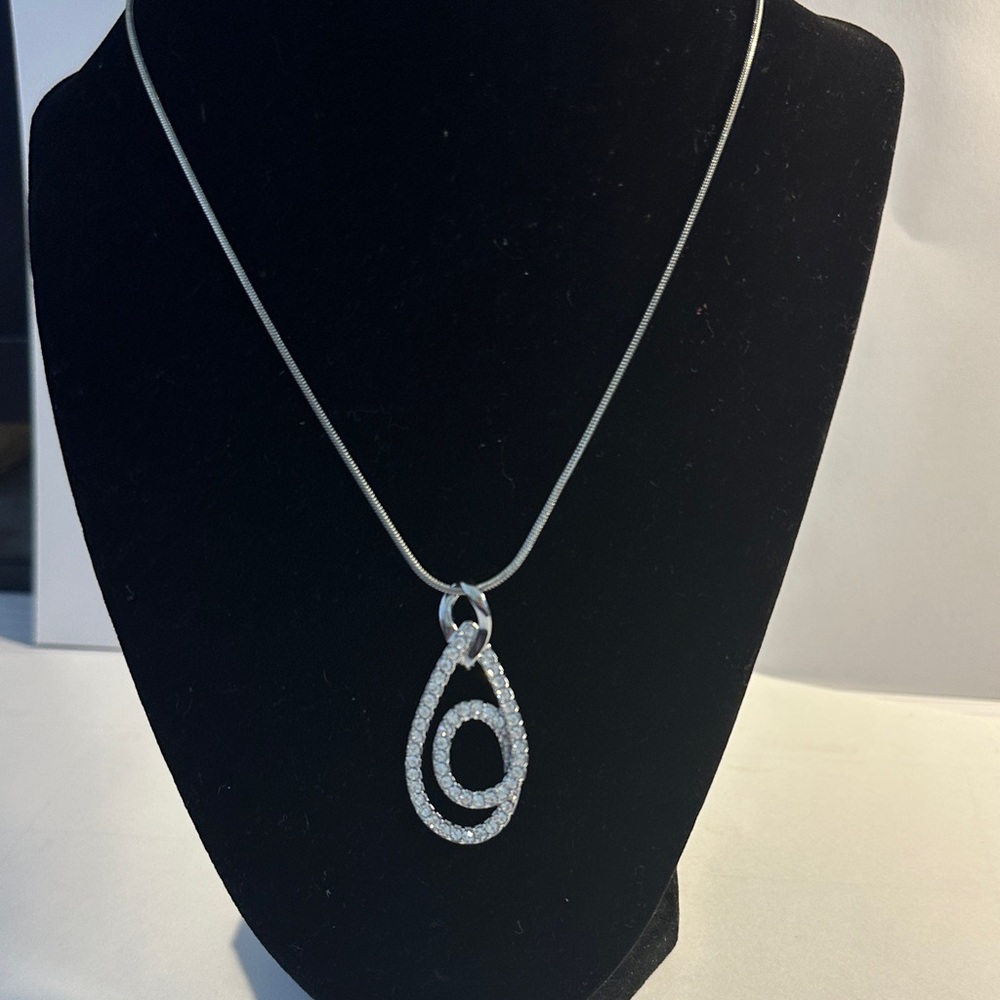 Lia Sophia Silver Crystal Double Teardrop Necklace